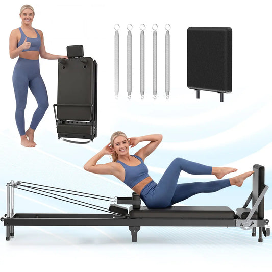 Foldable Pilates Reformer with Jump Board - Versatile Home Gym Equipment for Beginners and Advanced Users