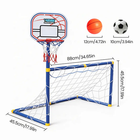 2-In-1 Toddler Basketball & Soccer Goal Set with 2 Balls, Indoor Outdoor Interactive Sports Center Toys for Kids, Baby Toddlers Birthday Gifts for Boys Girls